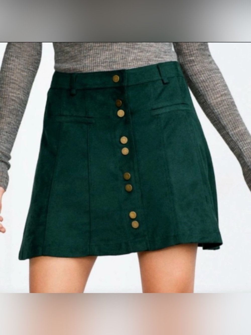 Zara Suede Dark Green A-Line Mini Skirt